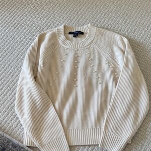 French Connection Cream Sweater with Pearl Accents